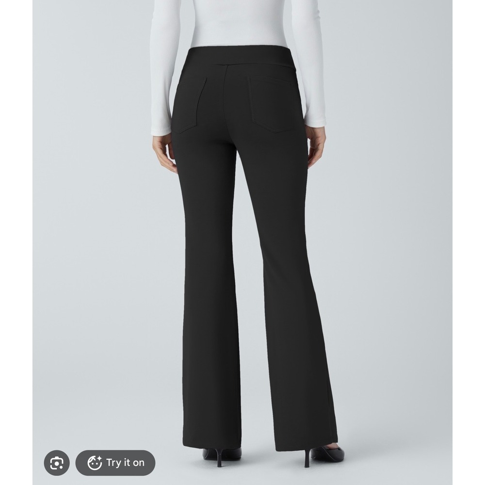 Halara High Waisted Work Flare Pants Pockets Black Office Career Womens Large